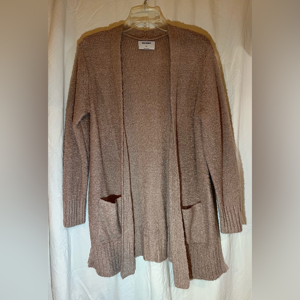 Light mauve cardigan sweater size Large Petite